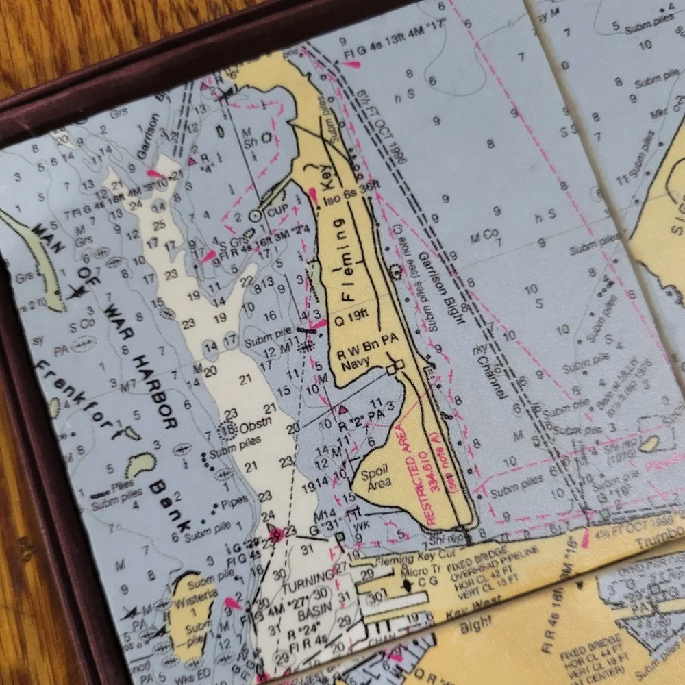 NIB Allison Transmission Key West Nautical Map Marble Coasters Set of 4